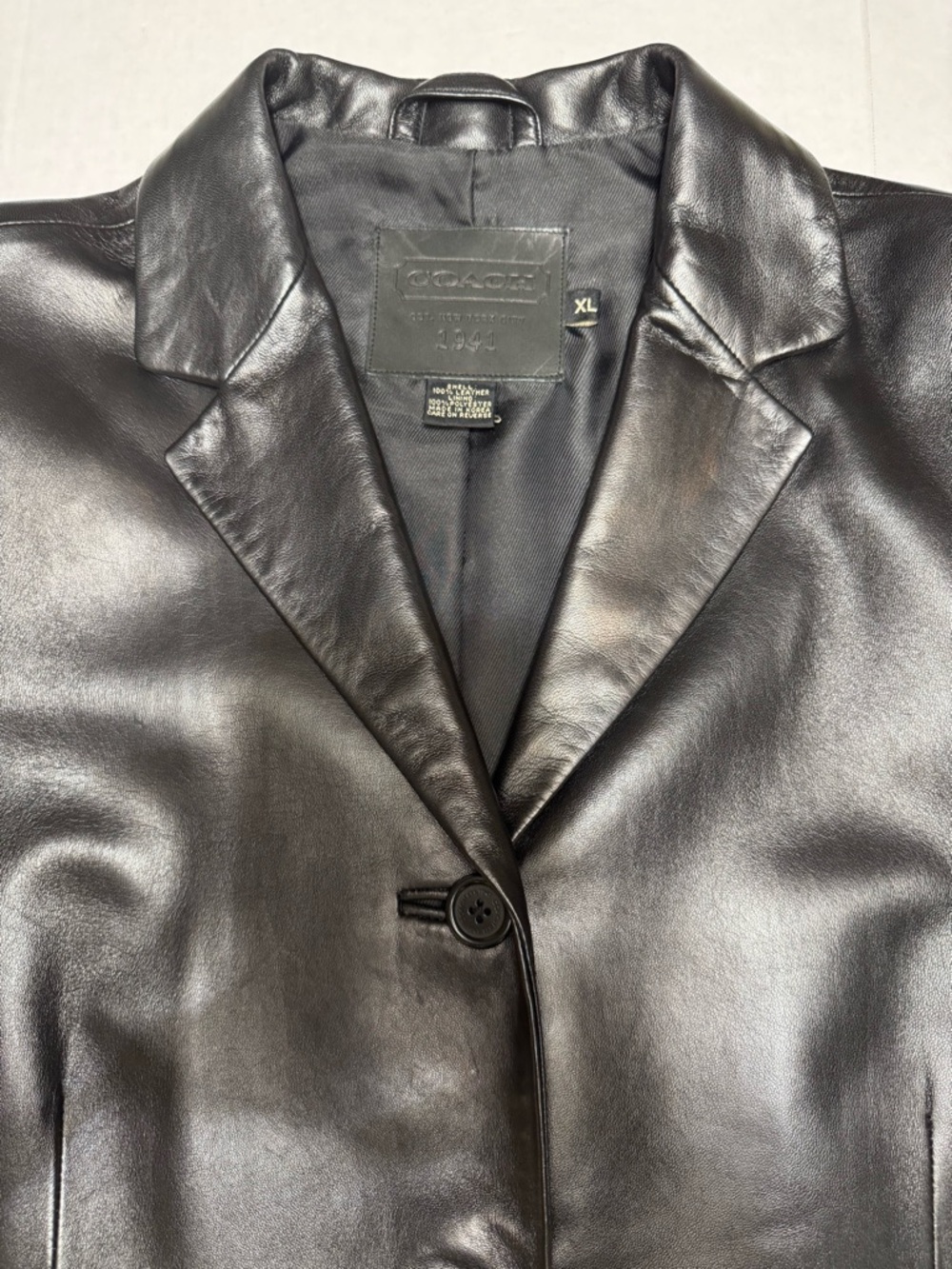 Coach Women’s Black 100% Leather Button-Front Blazer Jacket - Size XL - Picture 7 of 12